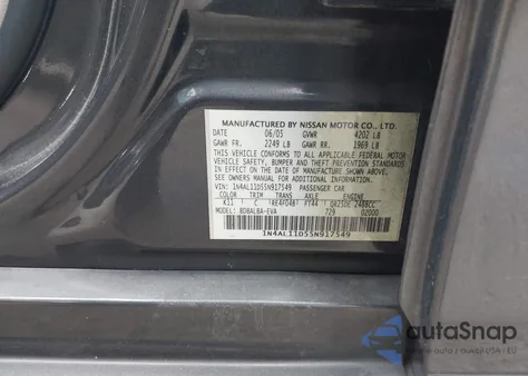 2005 Nissan Altima 2.5 S from USA, damaged, VIN 1N4AL11D55N917549